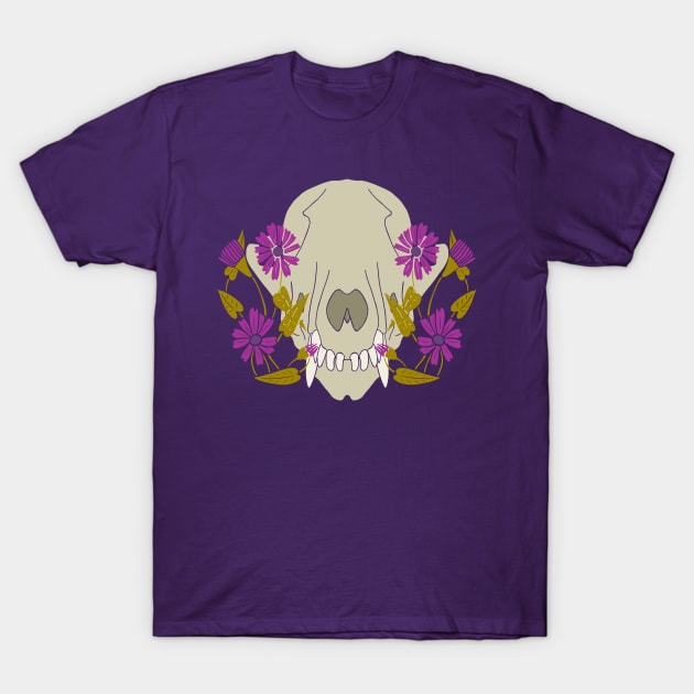 Fox Skull With Flowers T-Shirt by Alissa Carin